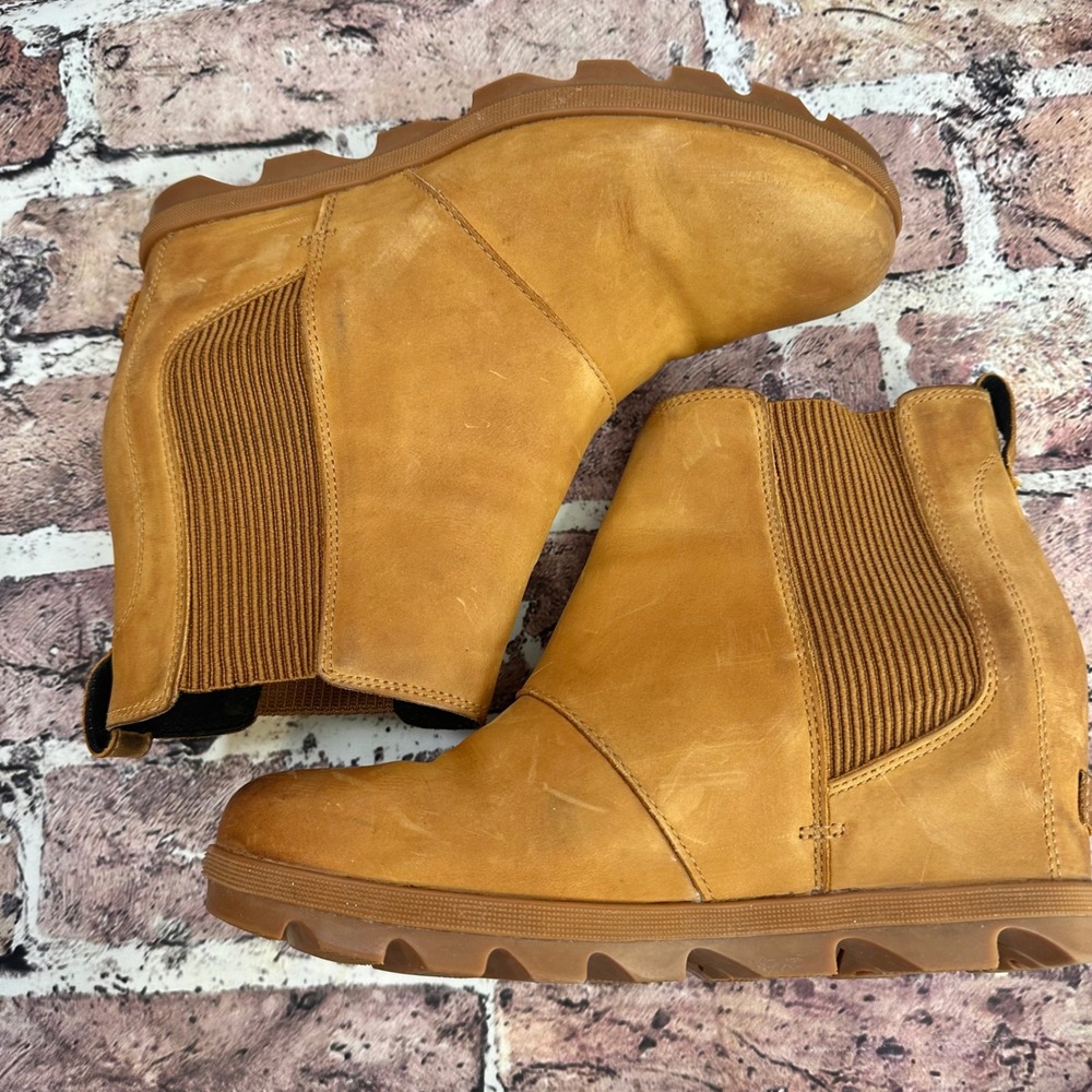 Sorel Women's Wedge Ankle Boots‎ Tan Leather Elastic Side Size 10.5 - Picture 8 of 16